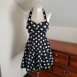 Modcloth Black & White Polka Dot Halter Swing Dress IXIA